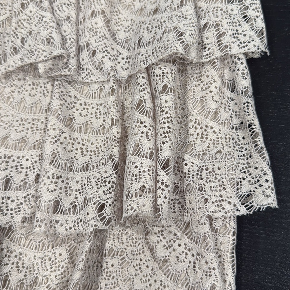 Forever 21 Elegant Taupe Strapless Lace Tiered Mini Dress - L - Picture 8 of 12